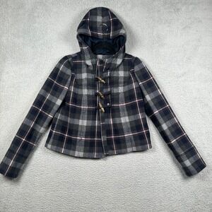 Y2K Abercrombie & Fitch Y2K Plaid Wool Duffle Coat Hooded Toggle Jacket Vtg XS